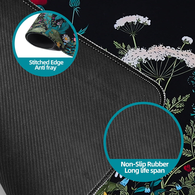 Desk Mat, Big Desk Pad, 31.5 x 11.8in Extended Gaming Mouse Pad, Large Mouse Pad for Desk Rubber Base Mousepad with Stitched Edges, Keyboard Mouse Mat for Work, Game, Office, Home - Weeds