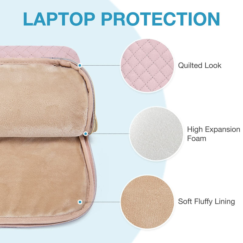 BAGSMART 15.6"-16" Laptop Shoulder Bag Laptop Sleeve Case Compatible with MacBook Pro, HP, Dell, Acer Aspire, Asus Notebook, Shockproof Soft Padded Zipper Cover Carrying Computer Bag, Pink