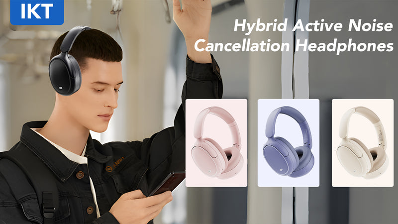 Hybrid Active Noise Cancelling -45dB, Bluetooth Headphones 5.4, 50H Playtime Earbuds, Clear Call with 4 Mics, Bass Boosted by 90%, Comfort Fit Over Ear Headphones for Travel Home Office PC Black