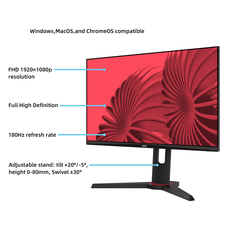 onn 24" FHD (1920 x 1080p) 180hz 1ms FreeSync Gaming Monitor with HDMI and DP Cables, Black