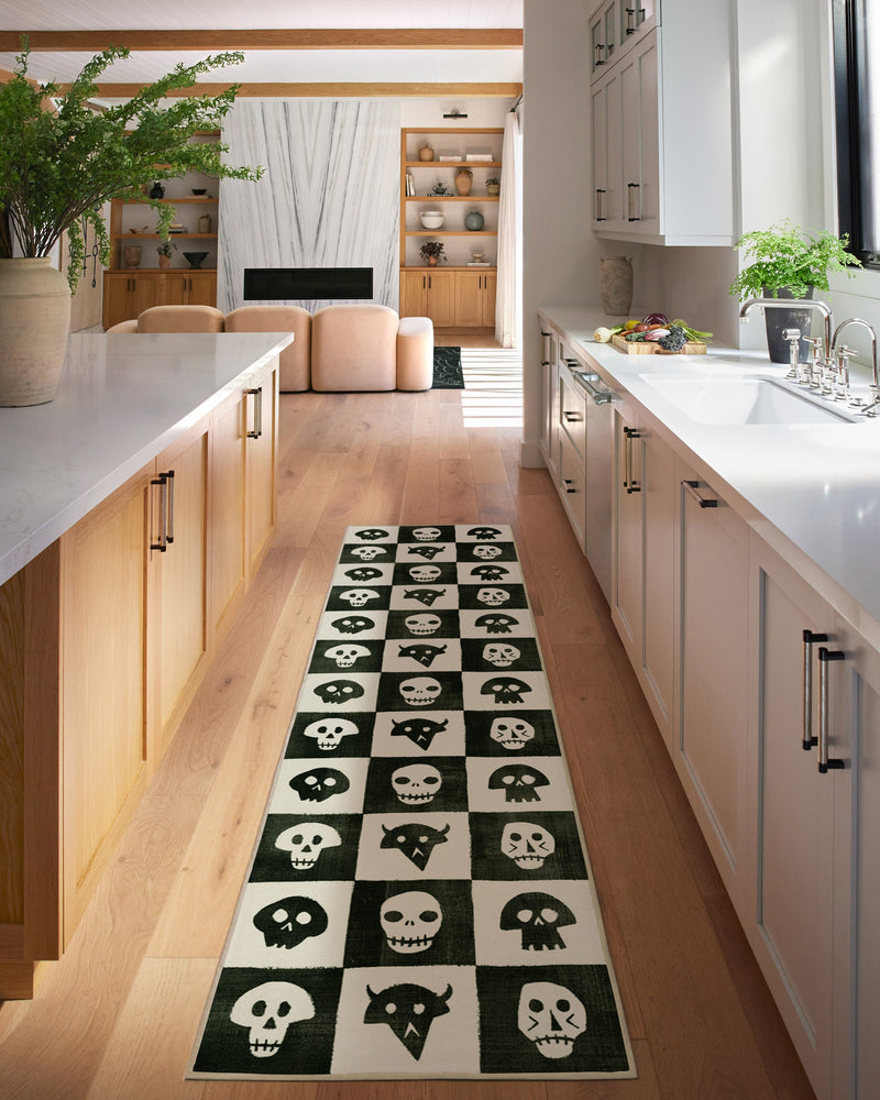 Grim Grins Black & Ivory Flatwoven Rug