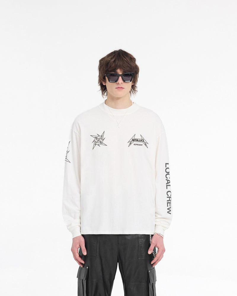 Represent X Metallica Local Crew Long Sleeve T-Shirt - Flat White