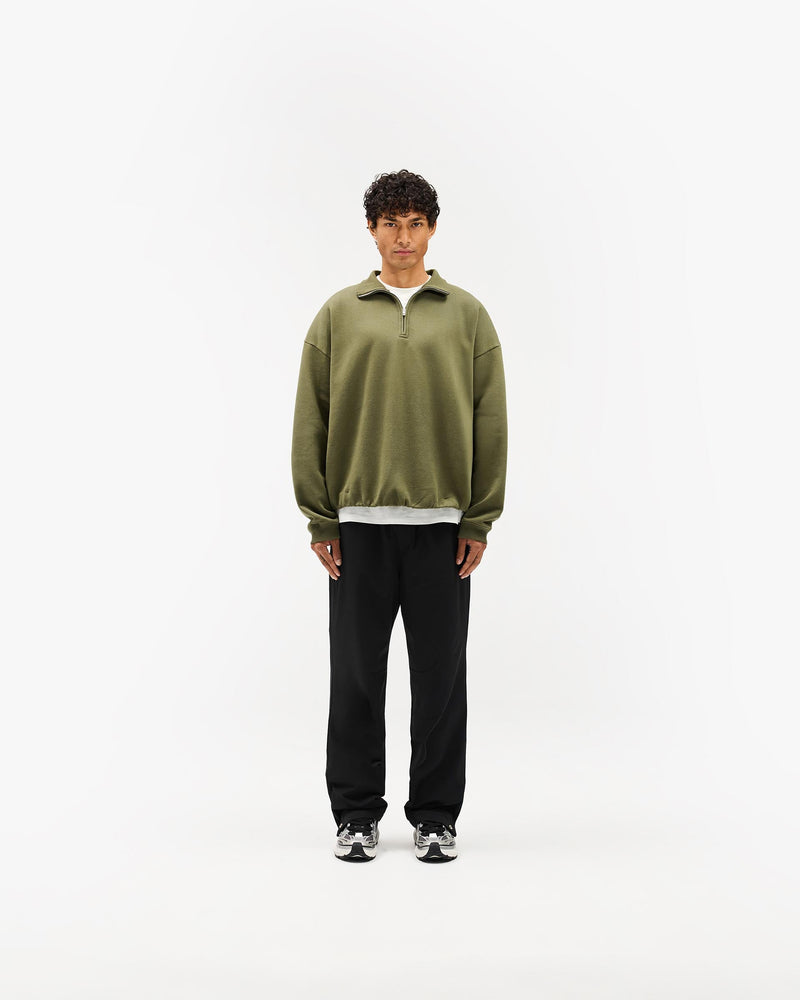 Initial Funnel Neck Quarter Zip Sweatshirt - Army Green