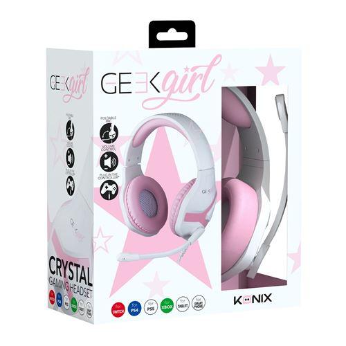 Konix Geek Girl Crystal Gaming Headset Blanc and Rose