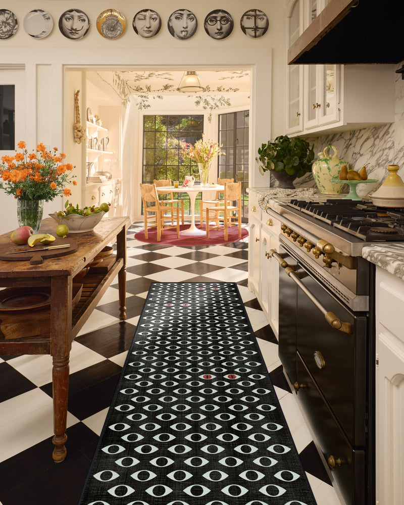 Monster Eyes Black & White Flatwoven Rug