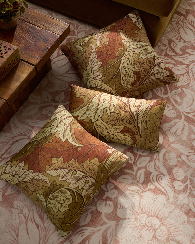 Acanthus Warm Neutral Woven Lumbar Throw Pillow by Morris & Co.