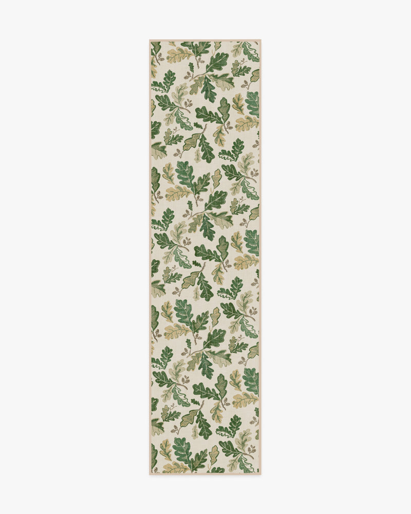 Oak Leaves Green Flatwoven Rug