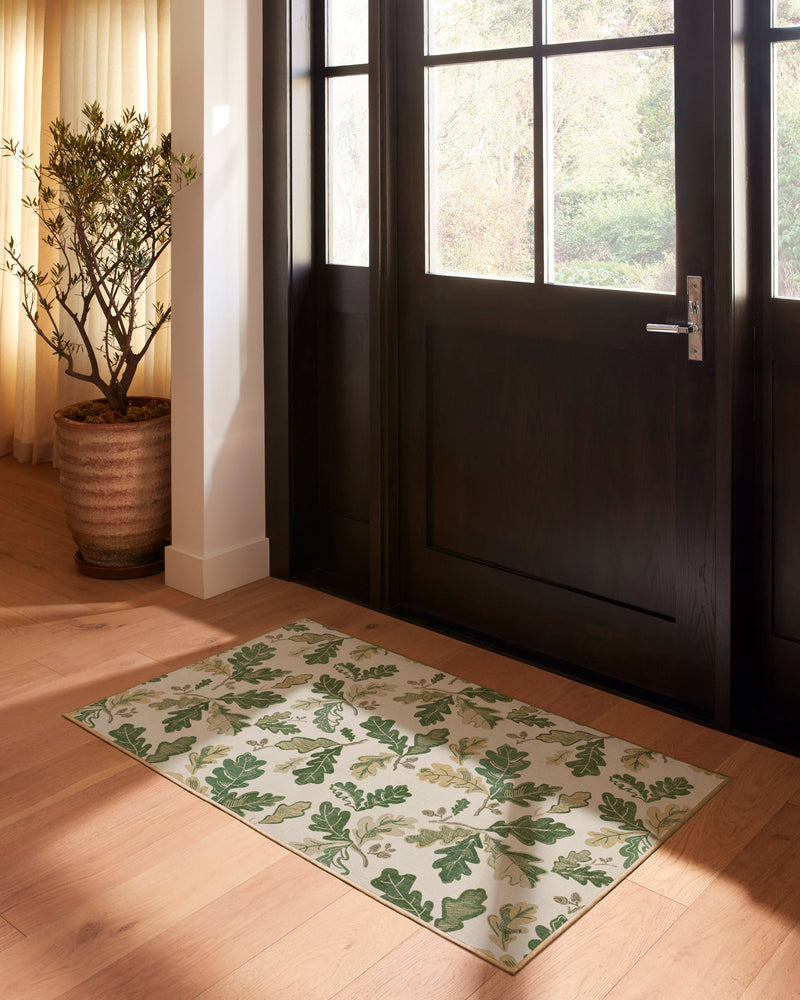 Oak Leaves Green Flatwoven Rug