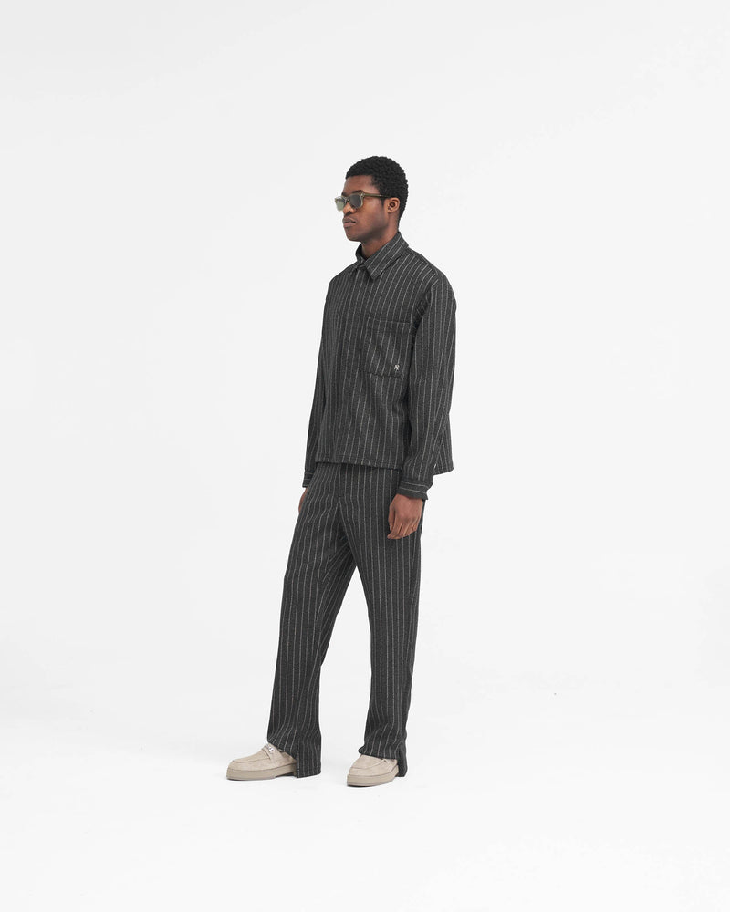 Cropped Dress Shirt - Black Pinstripe