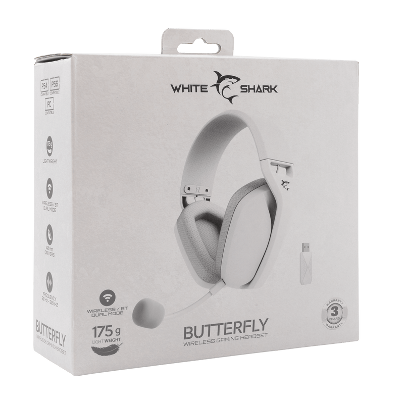 White Shark Butterfly - Wireless Gaming Headset (PC/PS4/PS5) (White)