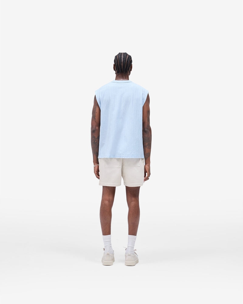 Slub Script Tank - Ice Blue