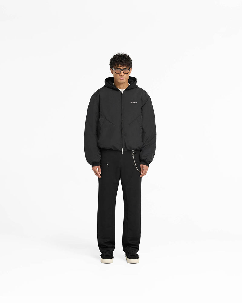 Nylon Hooded Bomber Jacket - Black